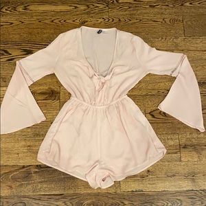 H&M Tie Front Bell Sleeve Baby Pink Romper